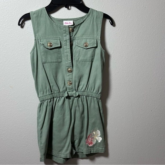 Little Lass Girls Kids Military Green Embroidered Sleeveless Romper size 8. - Picture 2 of 7